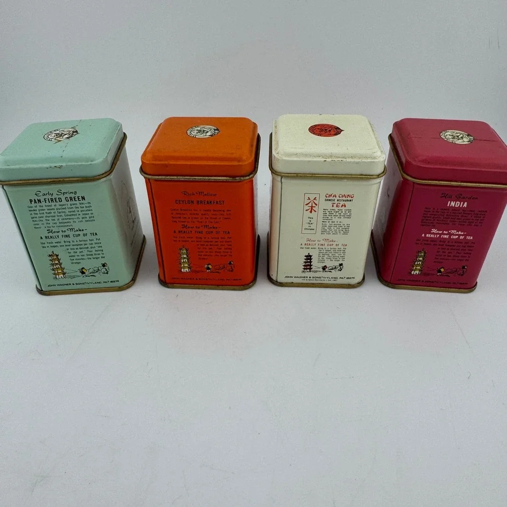 John Wagner & Sons Vintage Tea Tins Set 4 Multicolor Kitchen Decor Advertising